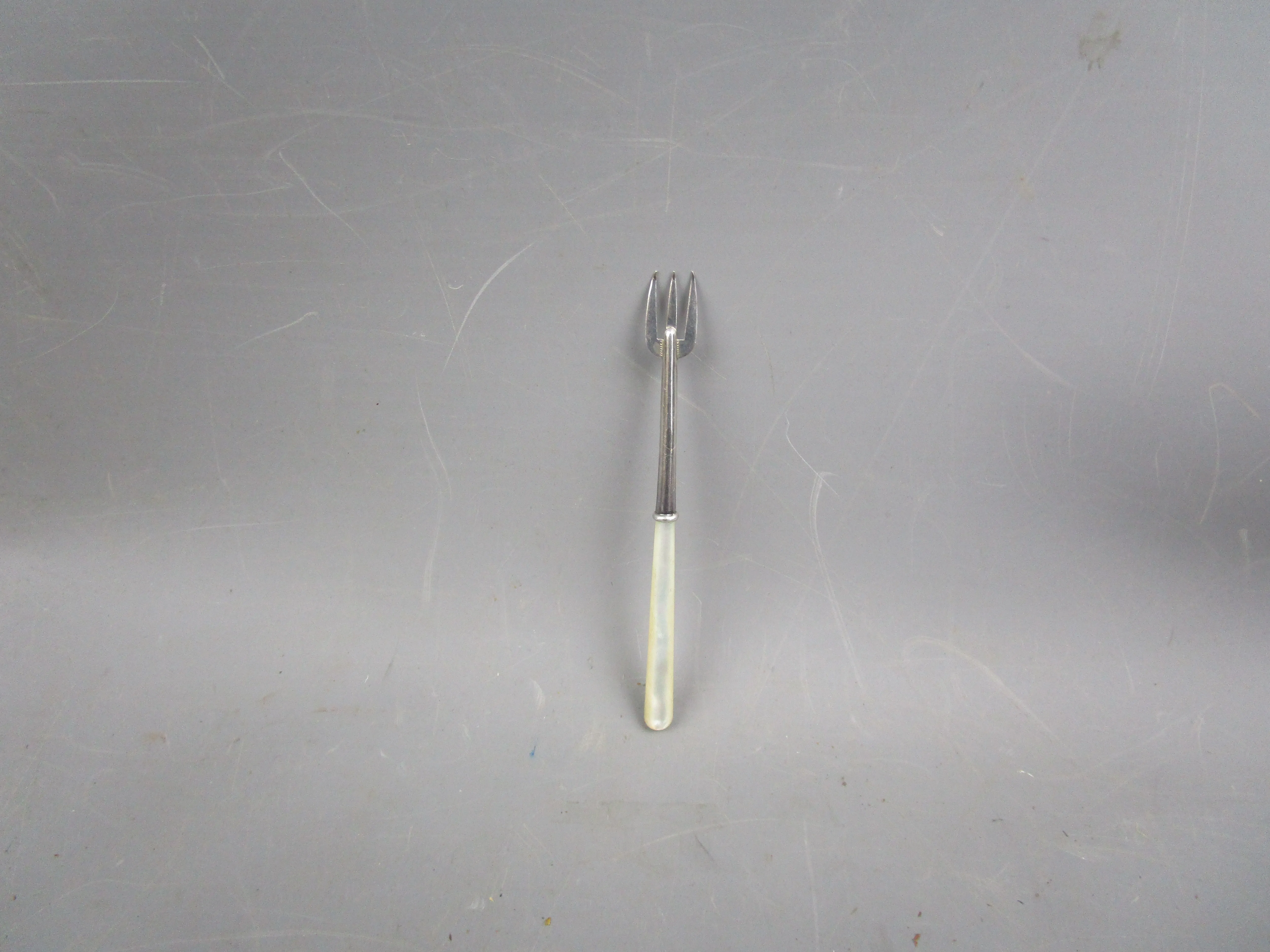 Sterling Silver and Mother Of Pearl Pickle Fork Vintage Mid Century Birmingham 1946