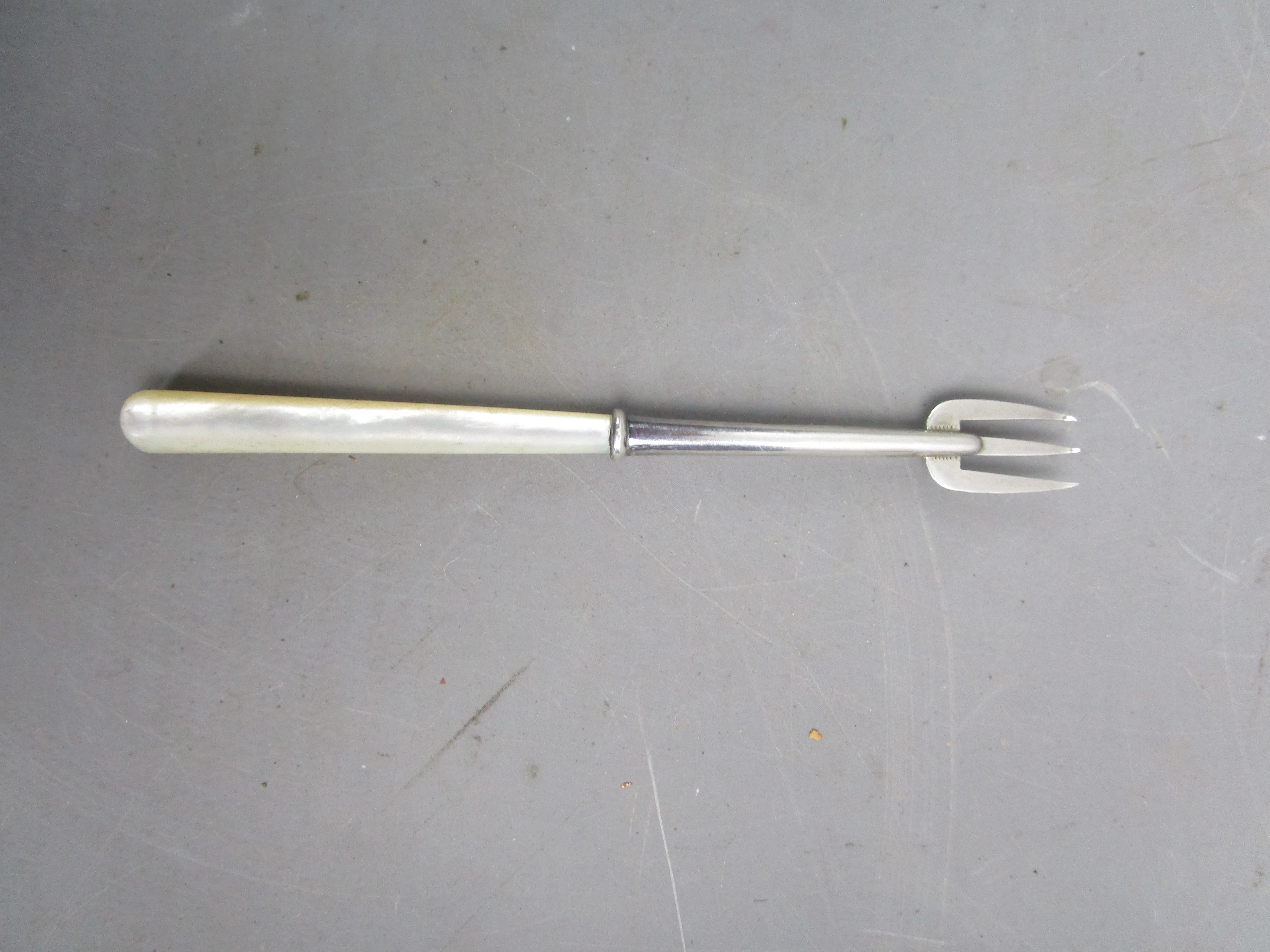 Sterling Silver and Mother Of Pearl Pickle Fork Vintage Mid Century Birmingham 1946