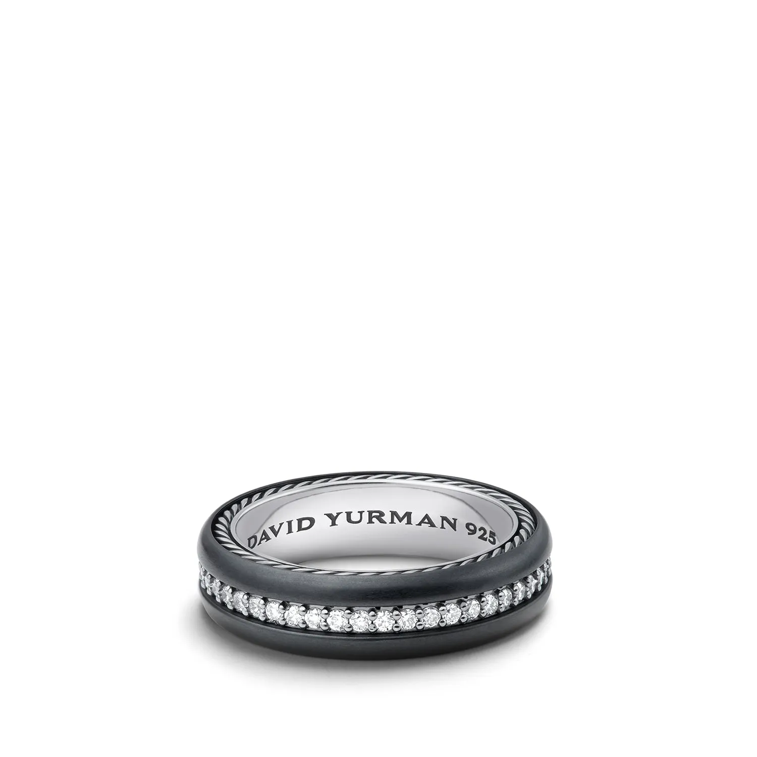 Streamline Narrow Band Ring with Diamonds and Black Titanium