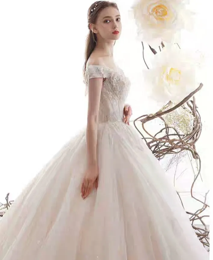 The Claris Wedding Bridal Tulle Off Shoulder Gown