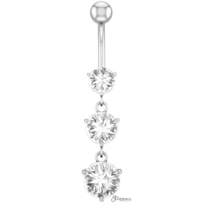 Triple Round CZ Belly Button Navel Ring - Silver