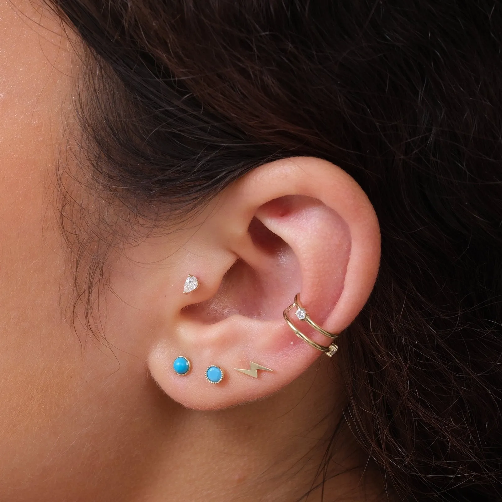 Turquoise Milgrain Flat Back Stud