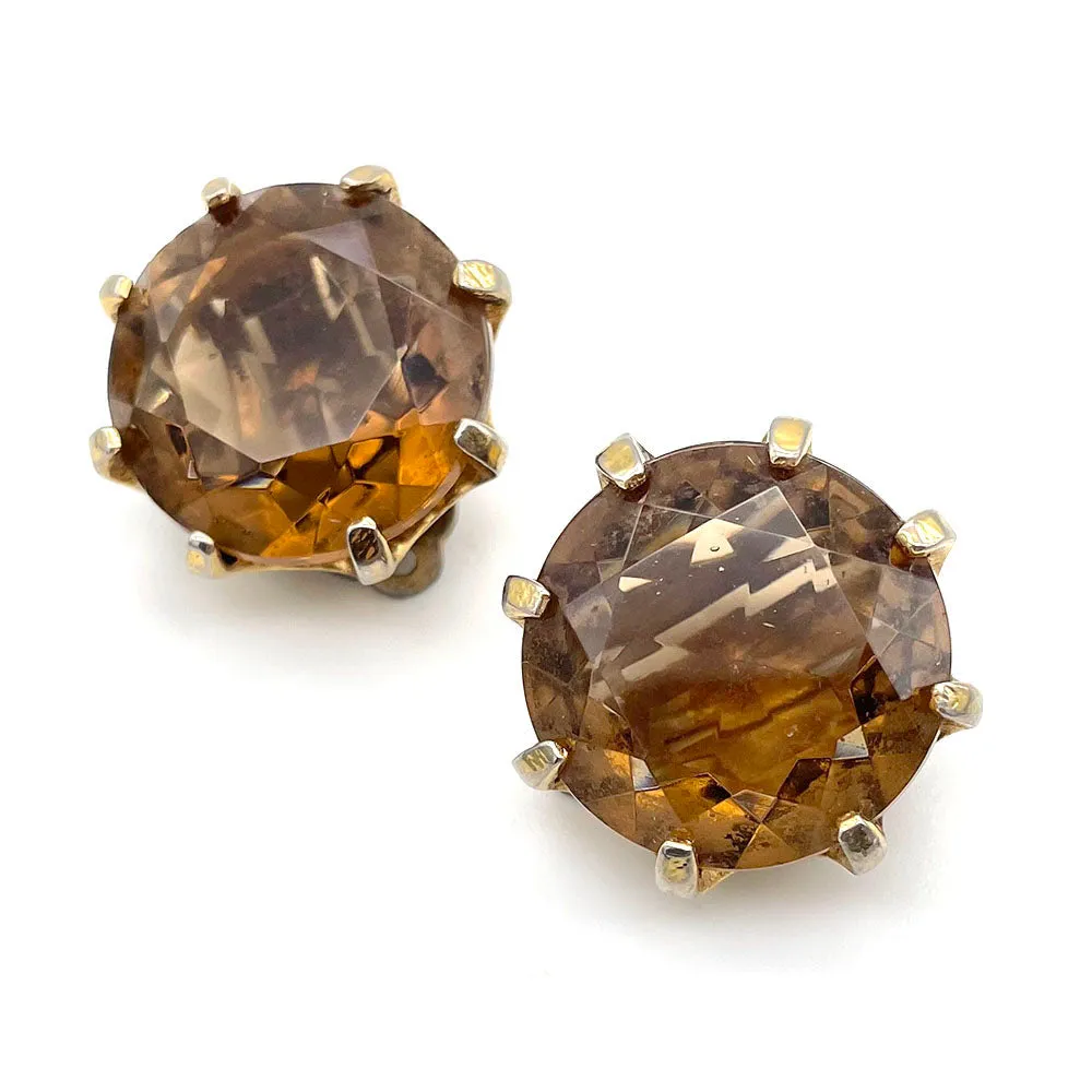 【USA輸入】ヴィンテージ BELLINI ブラウン ビジュー イヤリング/Vintage BELLINI Brown Bijou Clip On Earrings