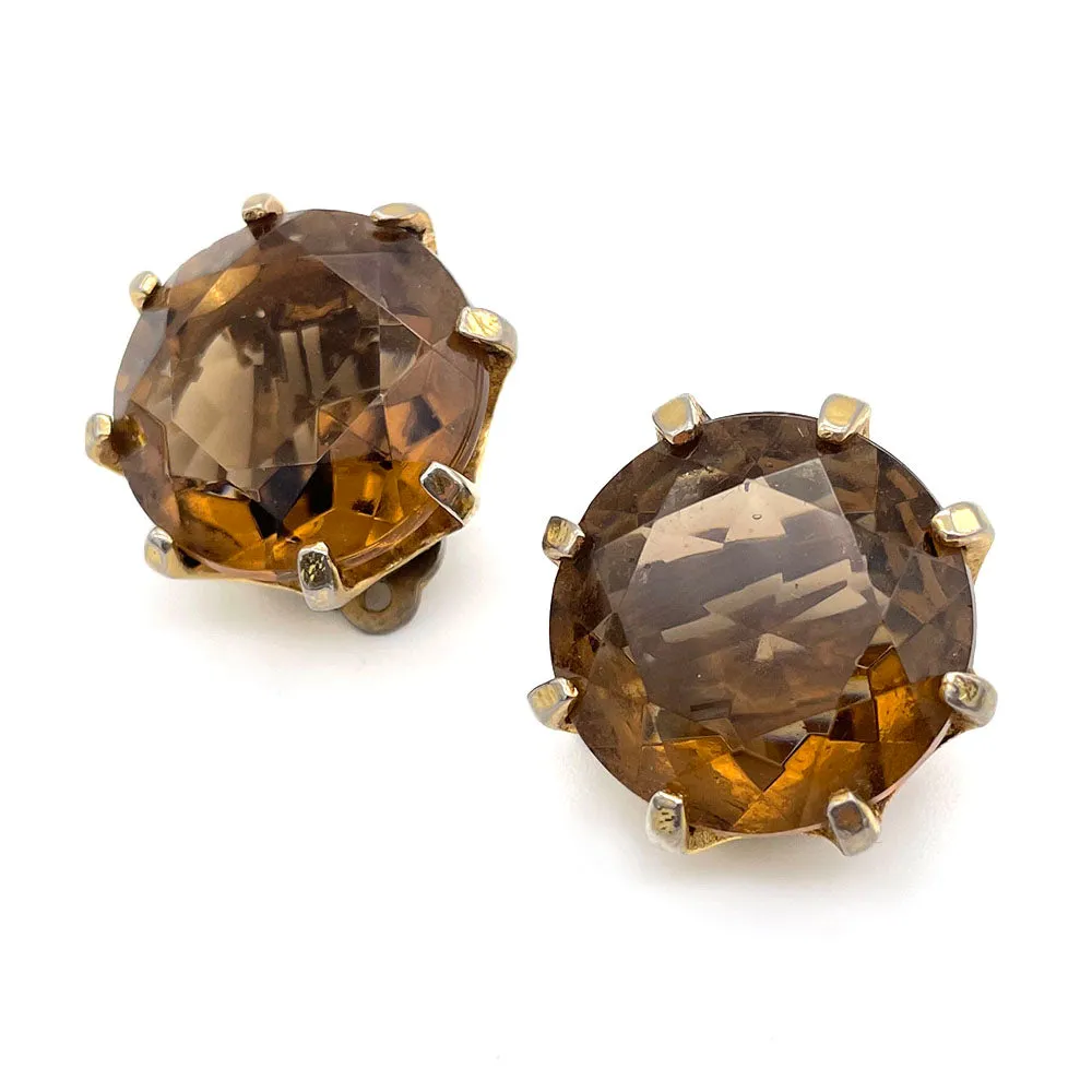 【USA輸入】ヴィンテージ BELLINI ブラウン ビジュー イヤリング/Vintage BELLINI Brown Bijou Clip On Earrings