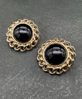 【USA輸入】ヴィンテージ GAY BOYER ブラック カボション イヤリング/Vintage GAY BOYER Black Cabohon Clip On Earrings