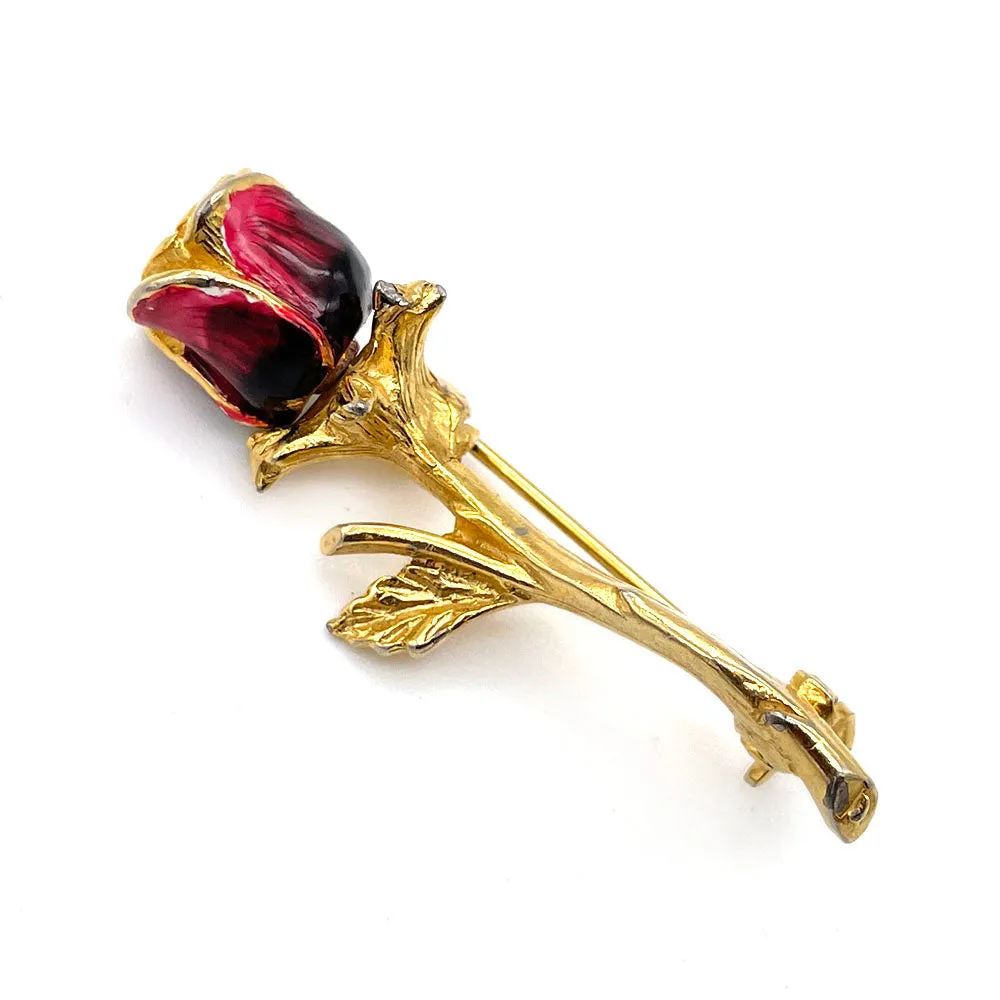 【USA輸入】ヴィンテージ LANCER II エナメル ローズ ブローチ/Vintage LANCER II Enamel Rose Brooch