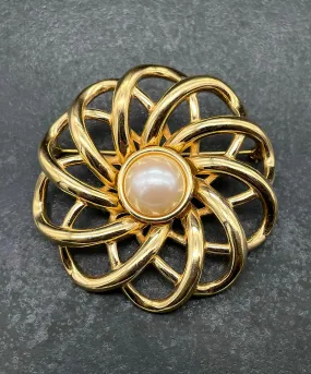 【USA輸入】ヴィンテージ MONET オープンワーク パール ブローチ/Vintage MONET Openwork Pearl Brooch