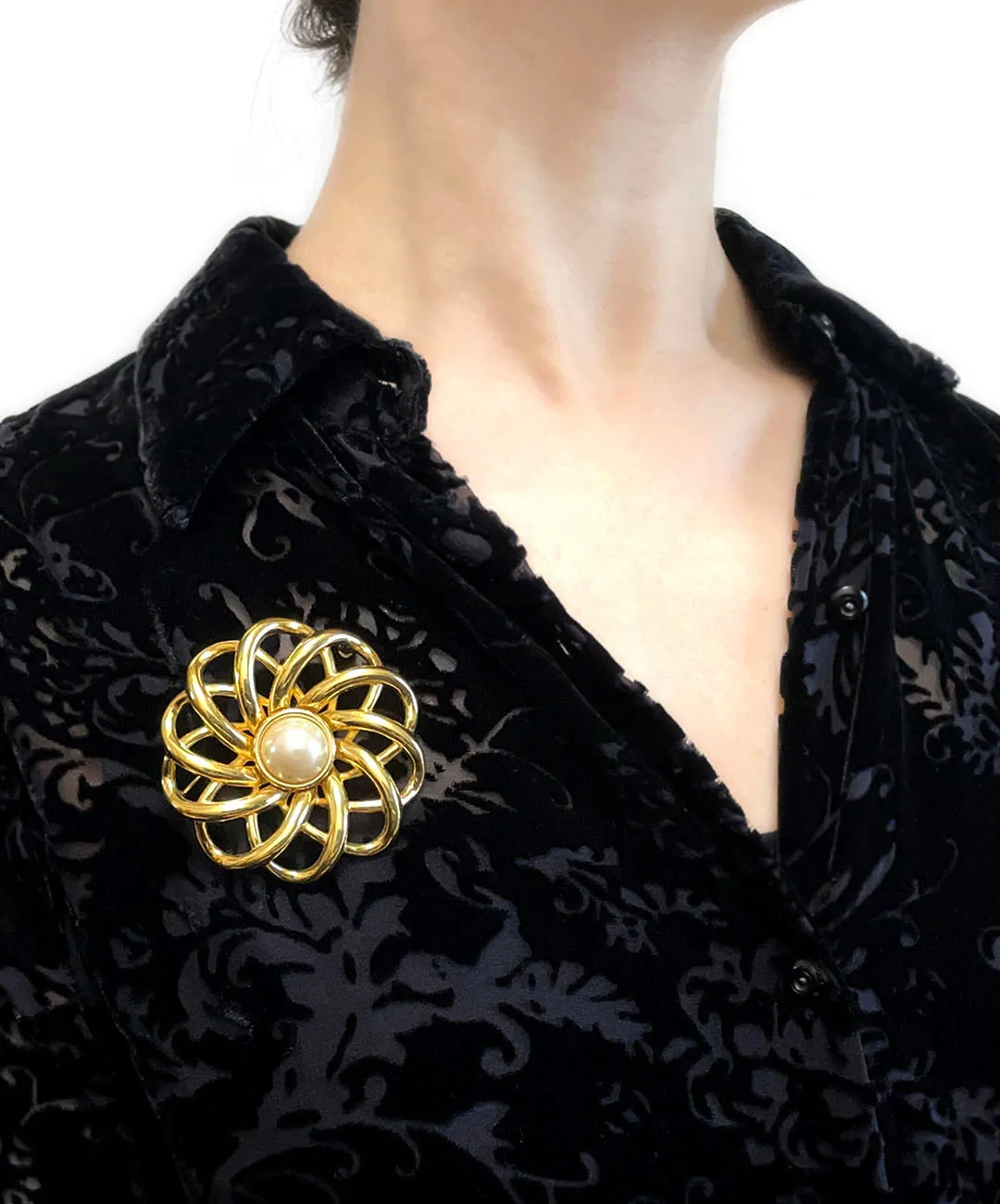 【USA輸入】ヴィンテージ MONET オープンワーク パール ブローチ/Vintage MONET Openwork Pearl Brooch