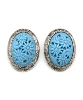 【USA輸入】ヴィンテージ SELRO パウダーブルー フラワー イヤリング/Vintage SELRO Powder Blue Fower Clip On Earrings