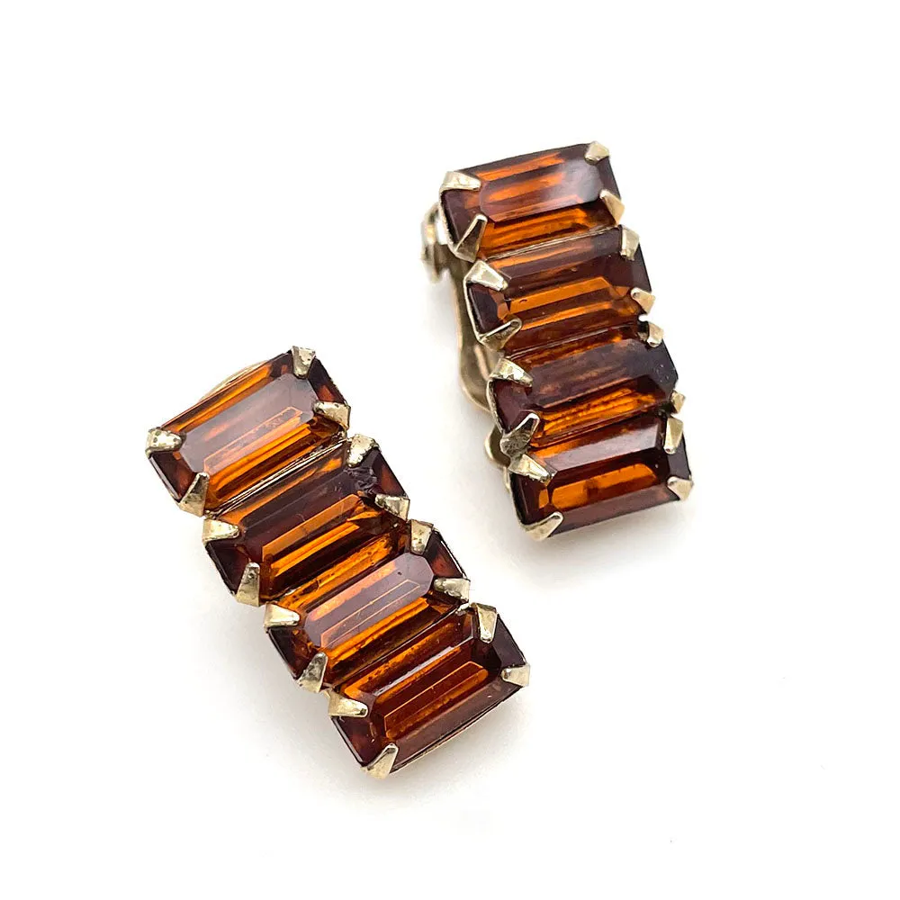 【USA輸入】ヴィンテージ コニャック ビジュー イヤリング/Vintage Cognac Bijou Clip On Earrings