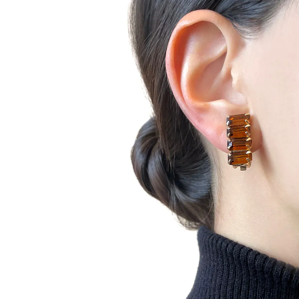 【USA輸入】ヴィンテージ コニャック ビジュー イヤリング/Vintage Cognac Bijou Clip On Earrings