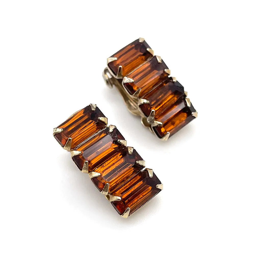 【USA輸入】ヴィンテージ コニャック ビジュー イヤリング/Vintage Cognac Bijou Clip On Earrings