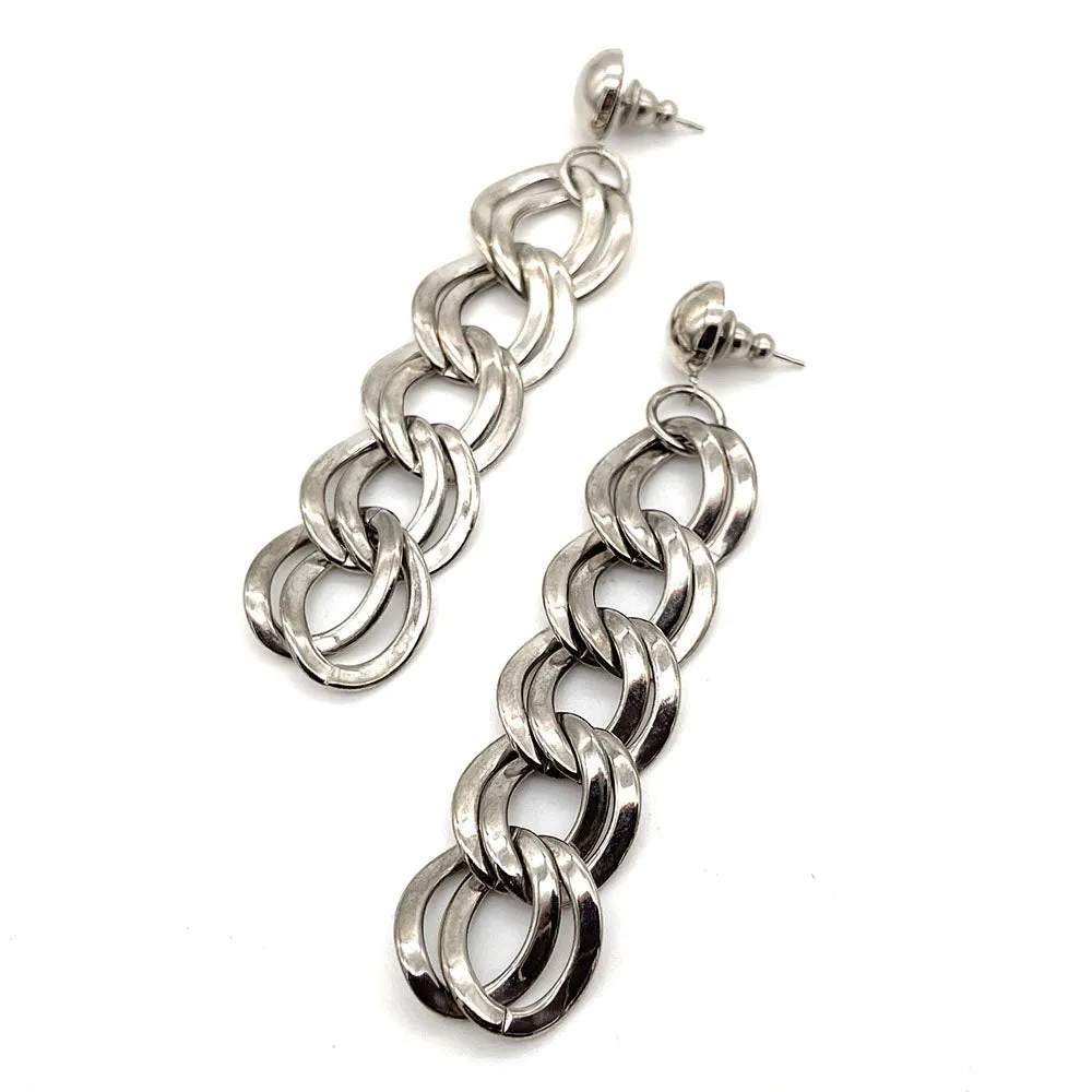 【USA輸入】ヴィンテージ シルバー チェーン リンク ピアス/Vintage Silver Chain Link Post Earrings