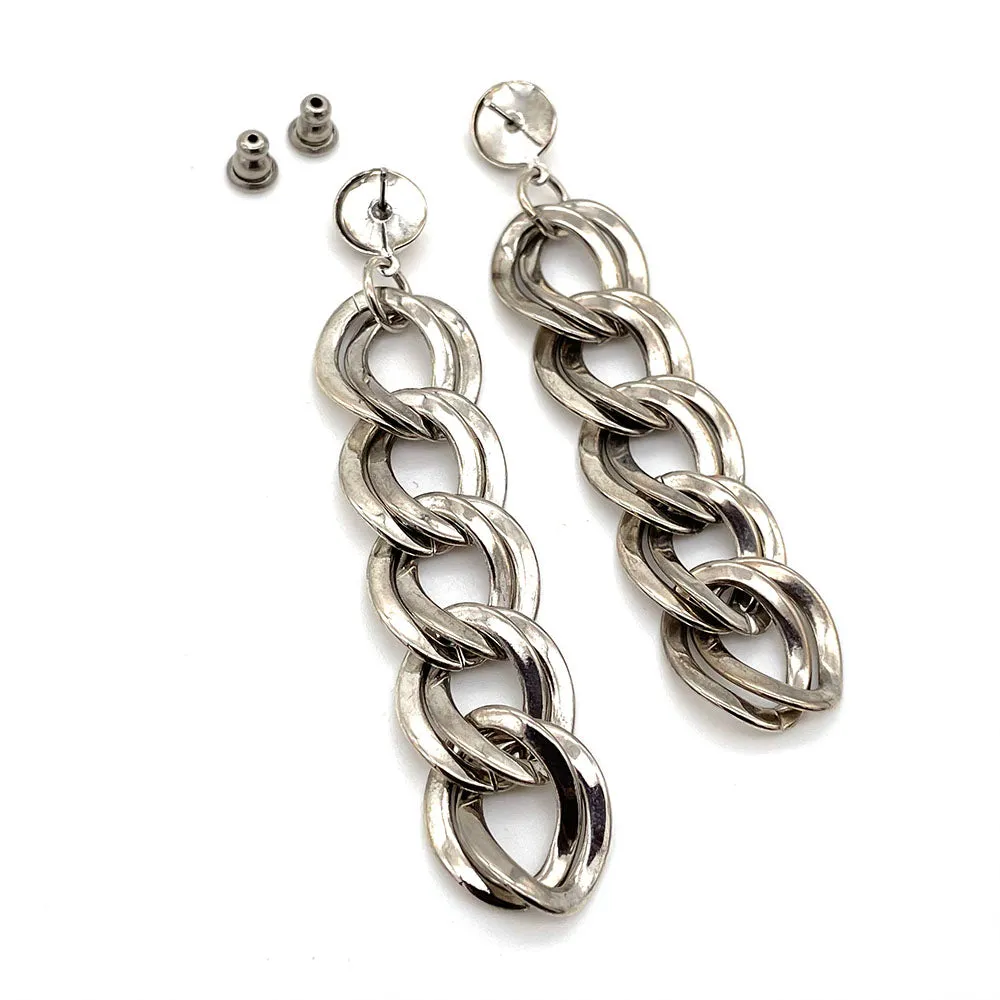 【USA輸入】ヴィンテージ シルバー チェーン リンク ピアス/Vintage Silver Chain Link Post Earrings