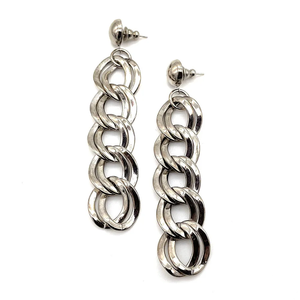 【USA輸入】ヴィンテージ シルバー チェーン リンク ピアス/Vintage Silver Chain Link Post Earrings