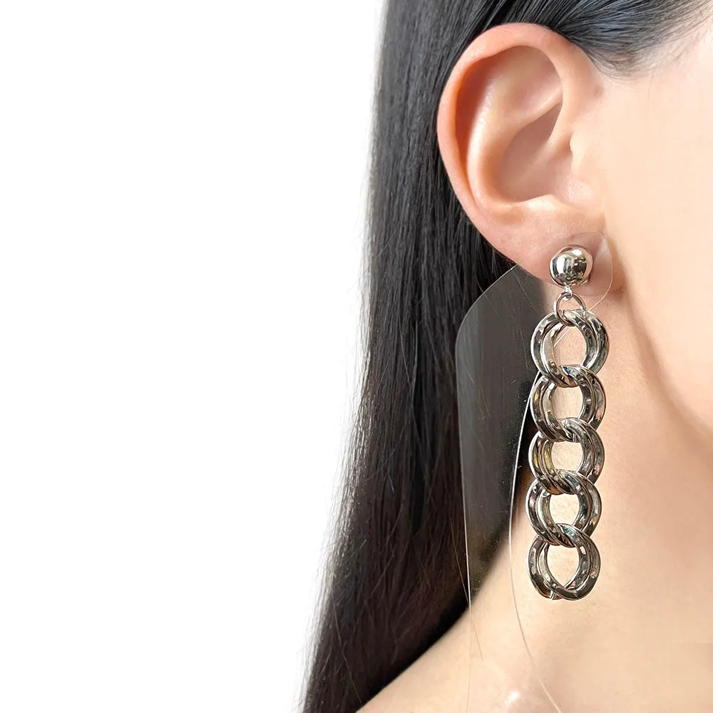 【USA輸入】ヴィンテージ シルバー チェーン リンク ピアス/Vintage Silver Chain Link Post Earrings