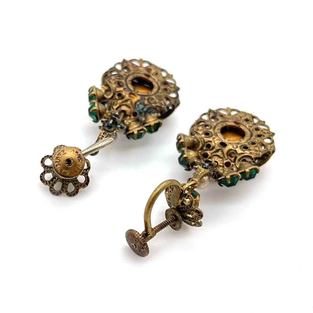 【USA輸入】ヴィンテージ チェコスロヴァキア エメラルド フィリグリー イヤリング/Vintage CZECHOSLOVAKIA Emerald Filigree Earrings