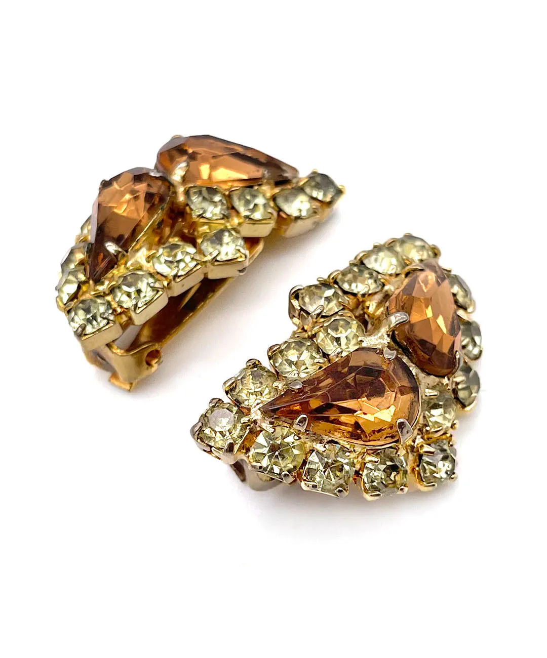 【USA輸入】ヴィンテージ ブラウン ライムイエロー ビジュー イヤリング/Vintage Brown Lime Bijou Clip On Earrings