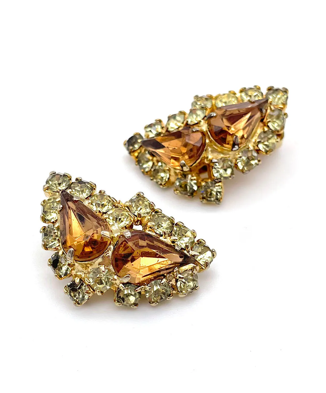 【USA輸入】ヴィンテージ ブラウン ライムイエロー ビジュー イヤリング/Vintage Brown Lime Bijou Clip On Earrings