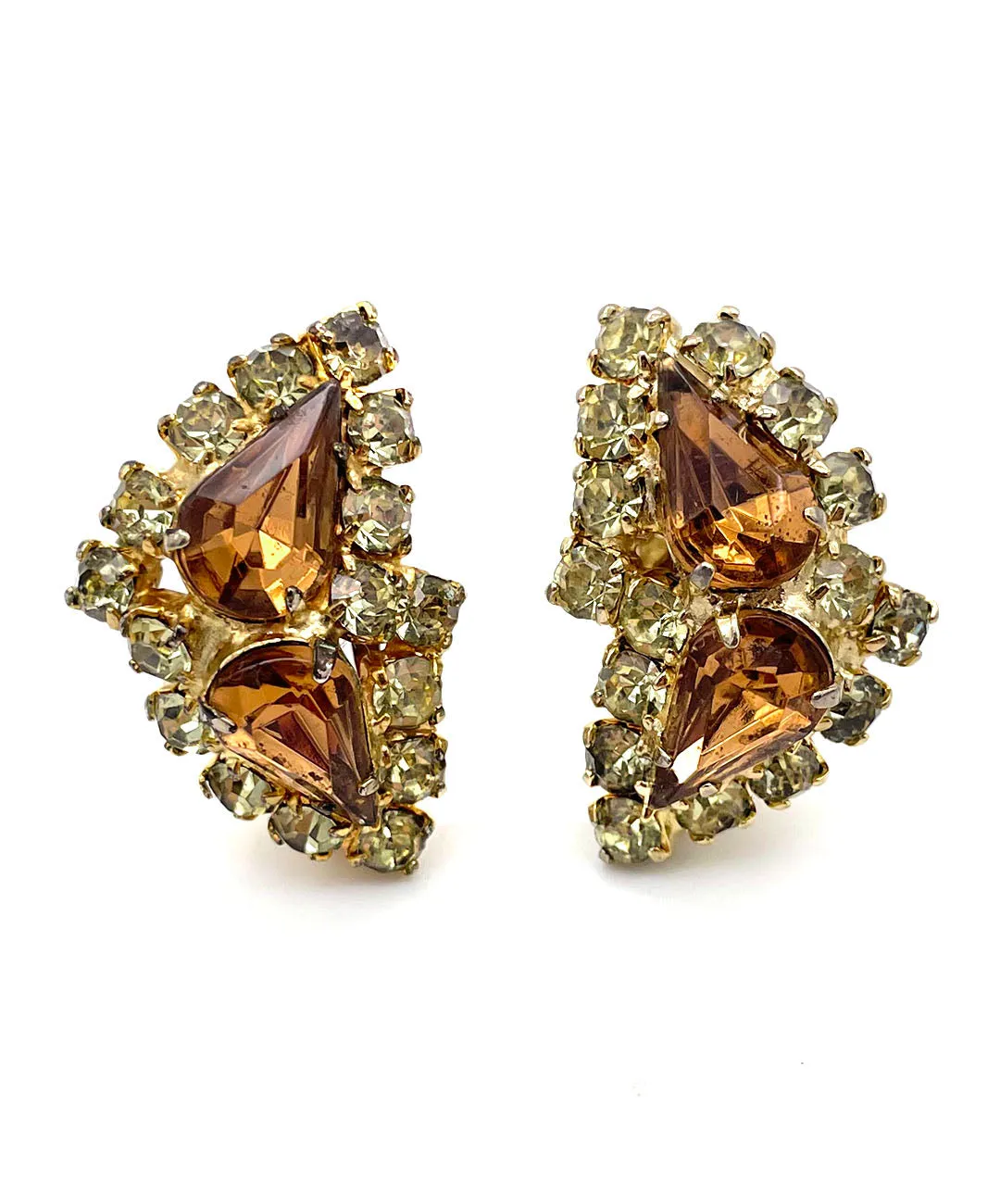 【USA輸入】ヴィンテージ ブラウン ライムイエロー ビジュー イヤリング/Vintage Brown Lime Bijou Clip On Earrings