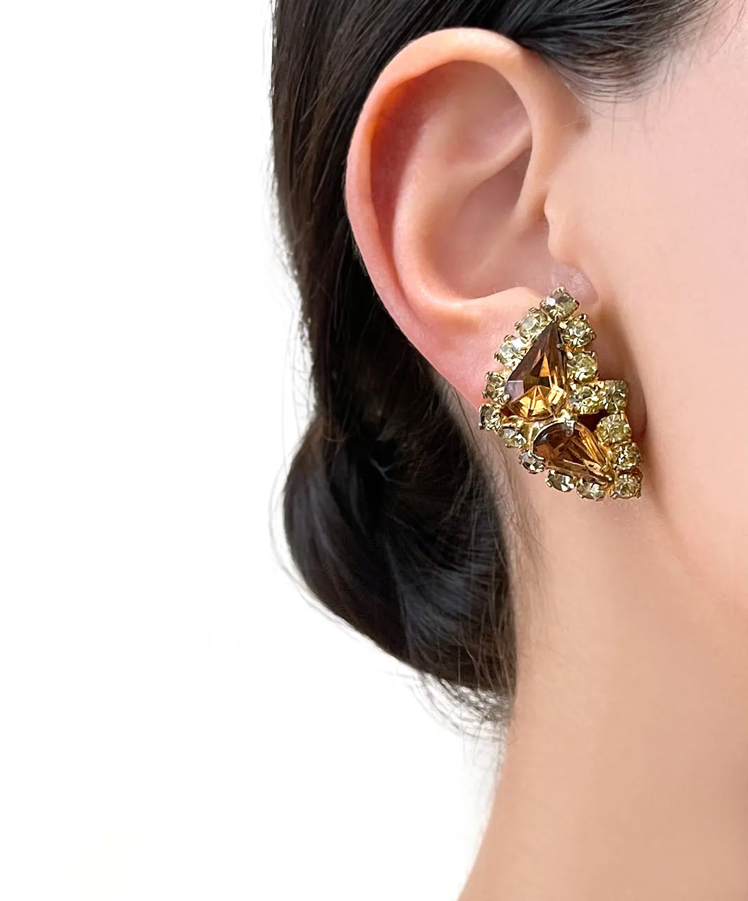 【USA輸入】ヴィンテージ ブラウン ライムイエロー ビジュー イヤリング/Vintage Brown Lime Bijou Clip On Earrings