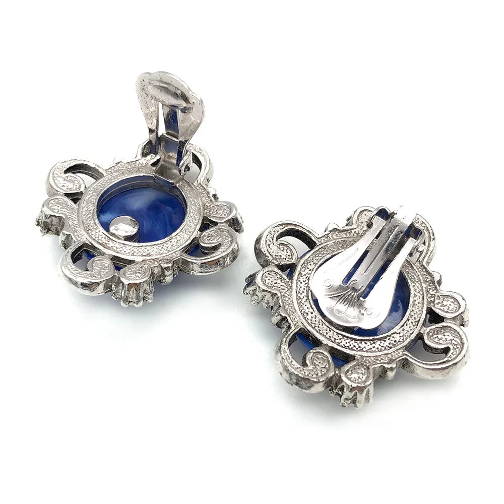 【USA輸入】ヴィンテージ ブルー マーブルルーサイト パール イヤリング/Vintage Blue Marble Lucite Pearl Clip On Earrings