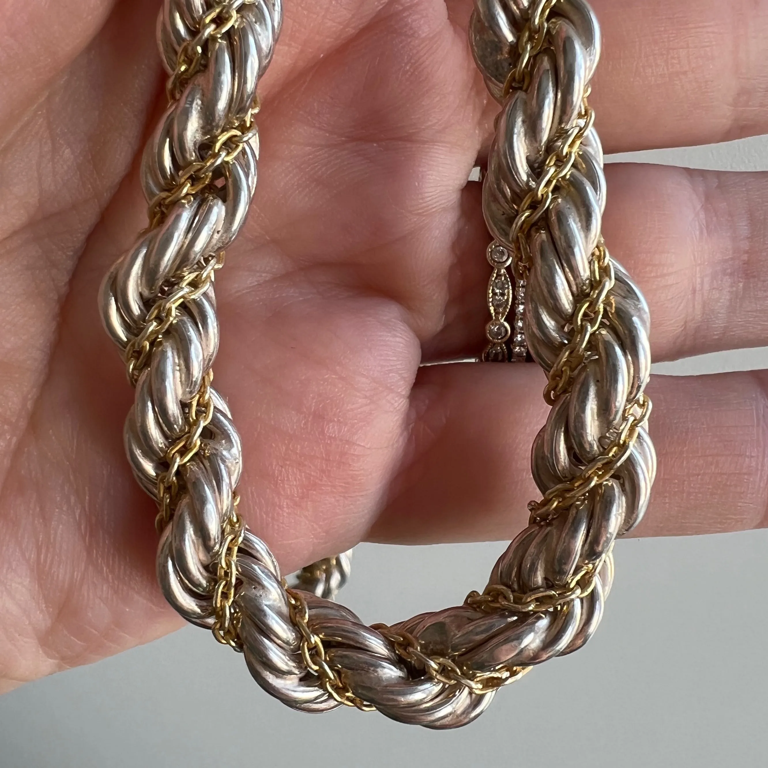 V I N T A G E // French twist / chunky sterling silver twisted rope and cable chain necklace / 17.5, 46g