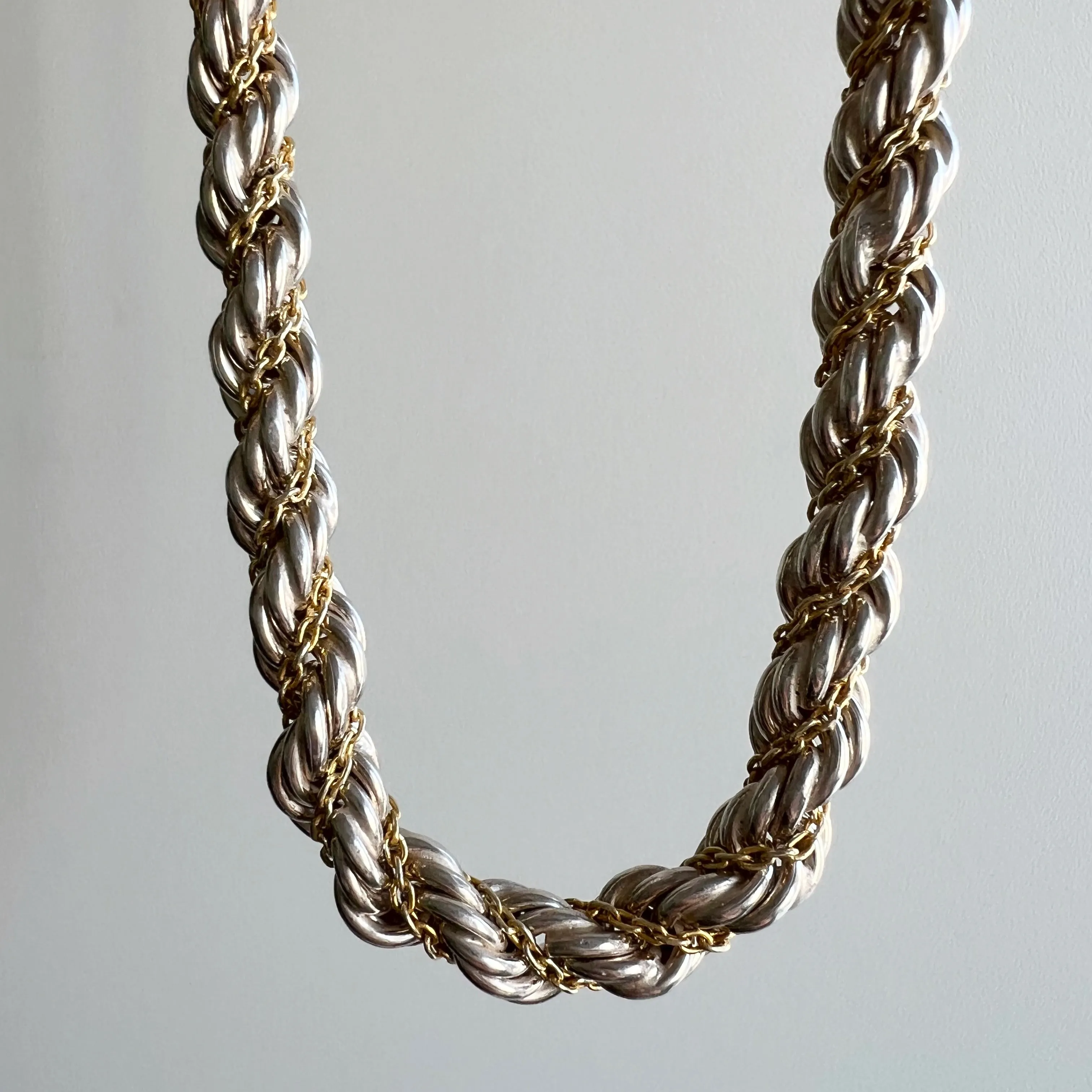 V I N T A G E // French twist / chunky sterling silver twisted rope and cable chain necklace / 17.5, 46g