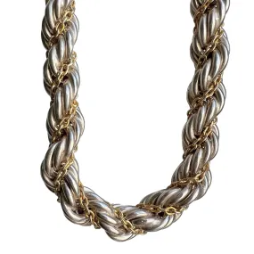 V I N T A G E // French twist / chunky sterling silver twisted rope and cable chain necklace / 17.5, 46g