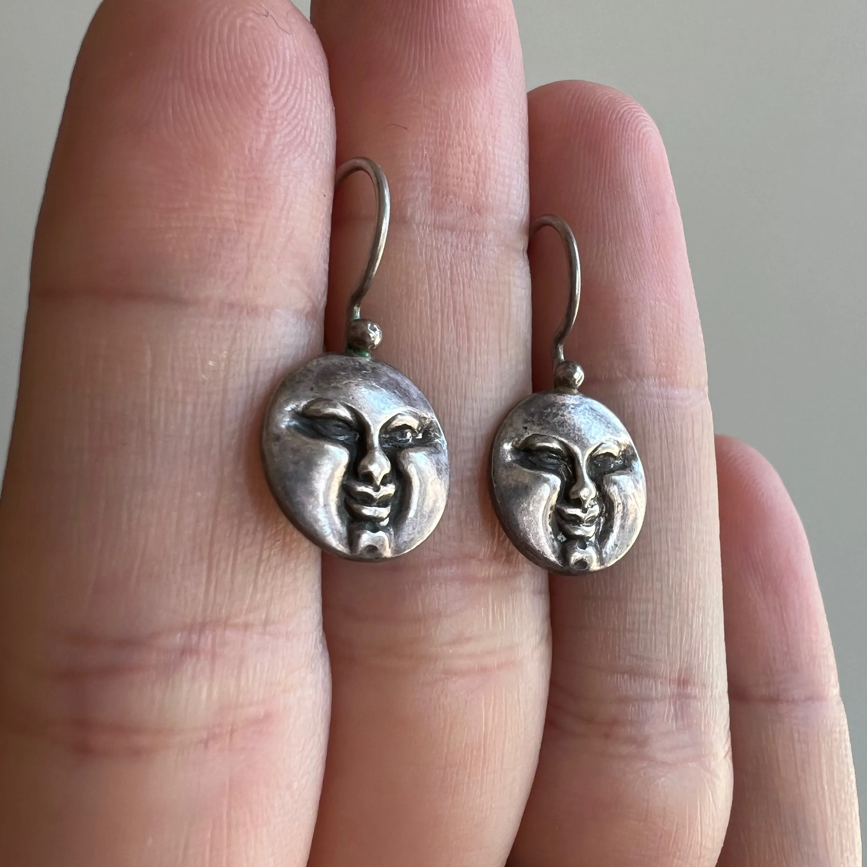 V I N T A G E // pensive moons / sterling silver slightly grumpy moon faces / earrings