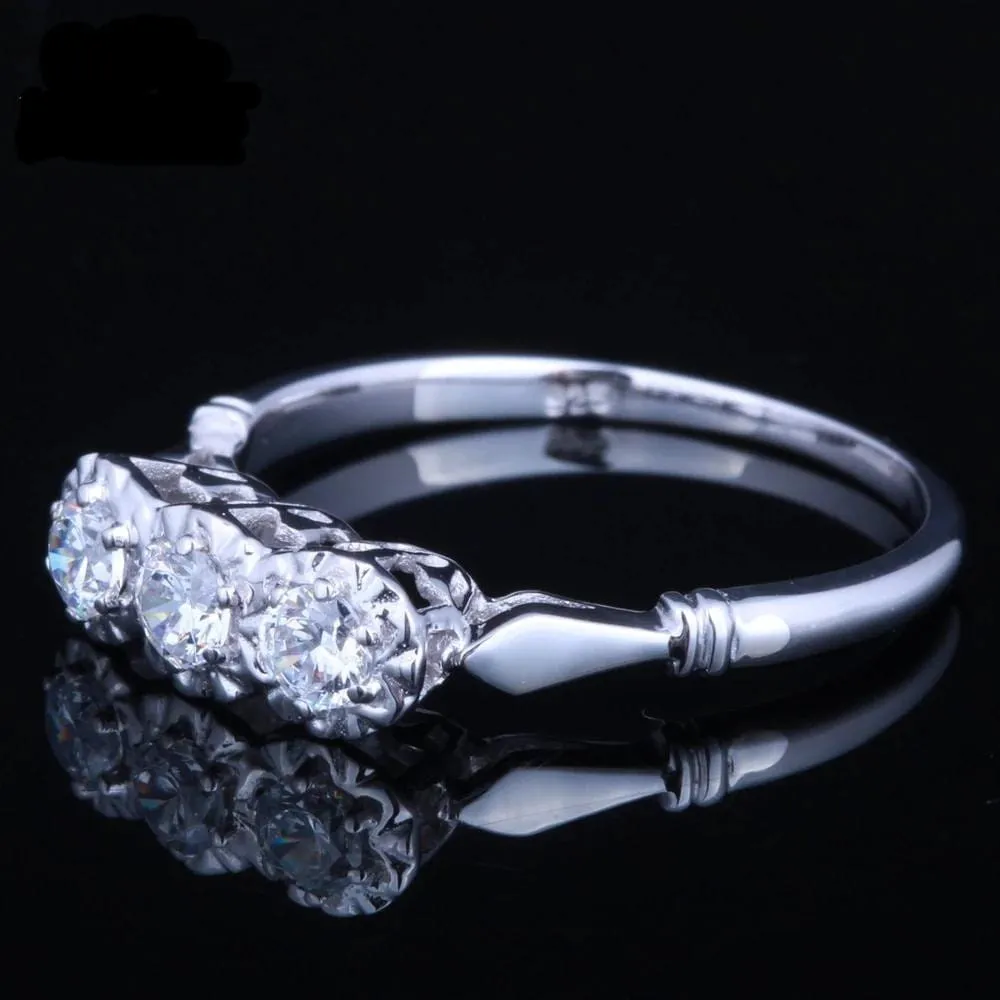 White Gold Plated 3 Stone Moissanite Ring 0.33ct Total