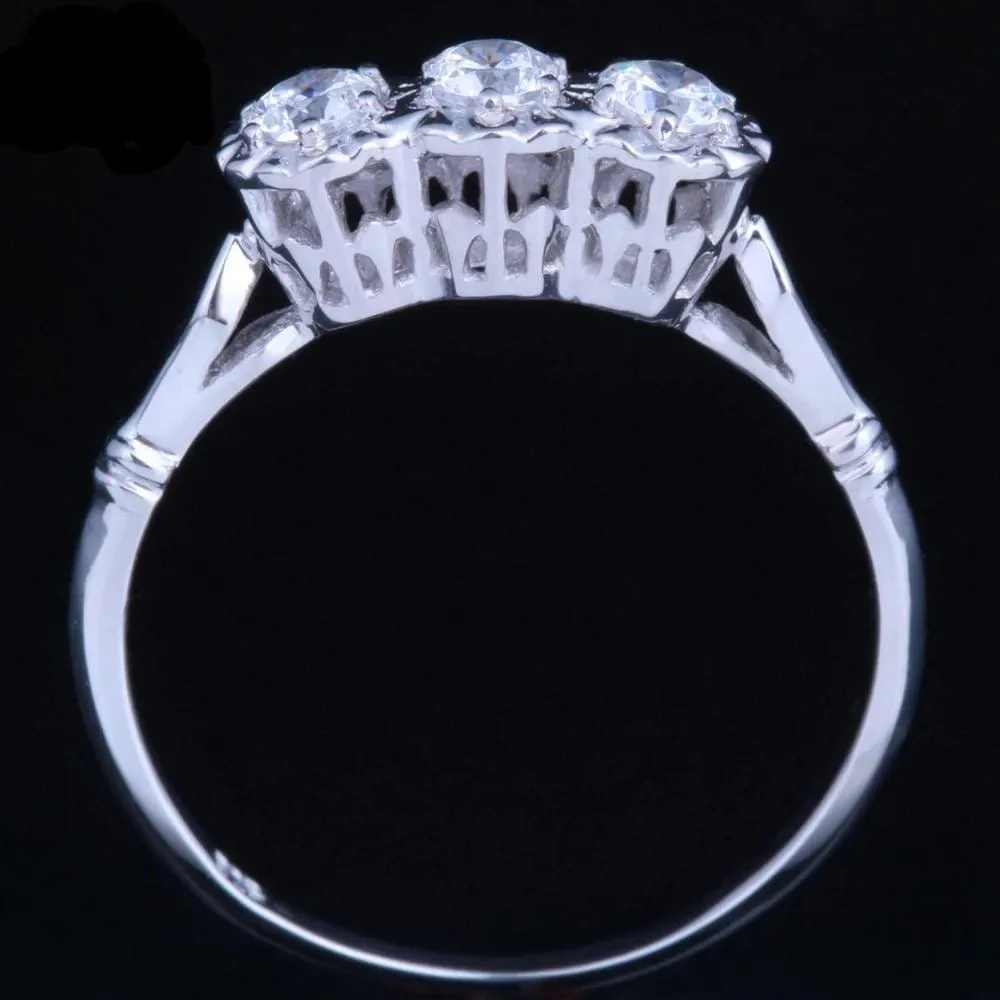 White Gold Plated 3 Stone Moissanite Ring 0.33ct Total