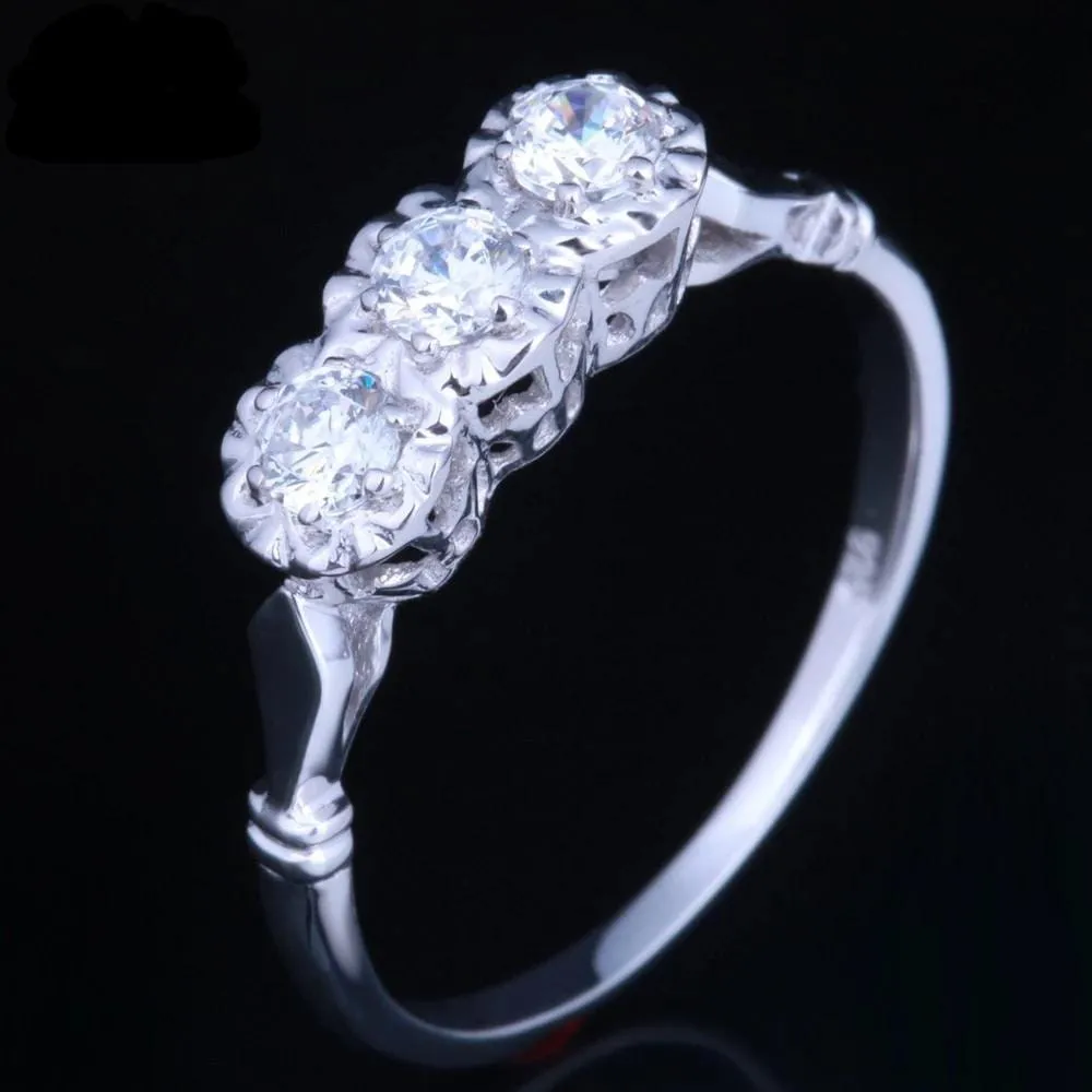 White Gold Plated 3 Stone Moissanite Ring 0.33ct Total