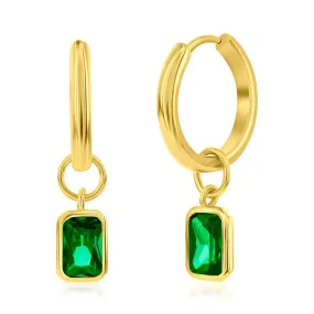 YGP Sterling Huggie Earrings with Green CZ Drop