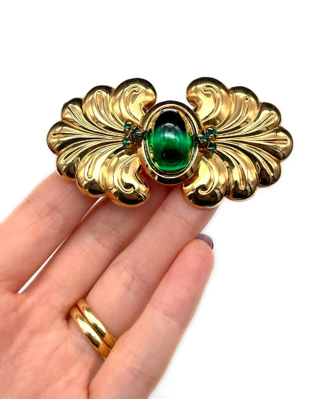 【ドイツ買付】ヴィンテージ SEIBOTH グリーン カボション ビジュー ブローチ/Vintage SEIBOTH Green Cabochon Brooch