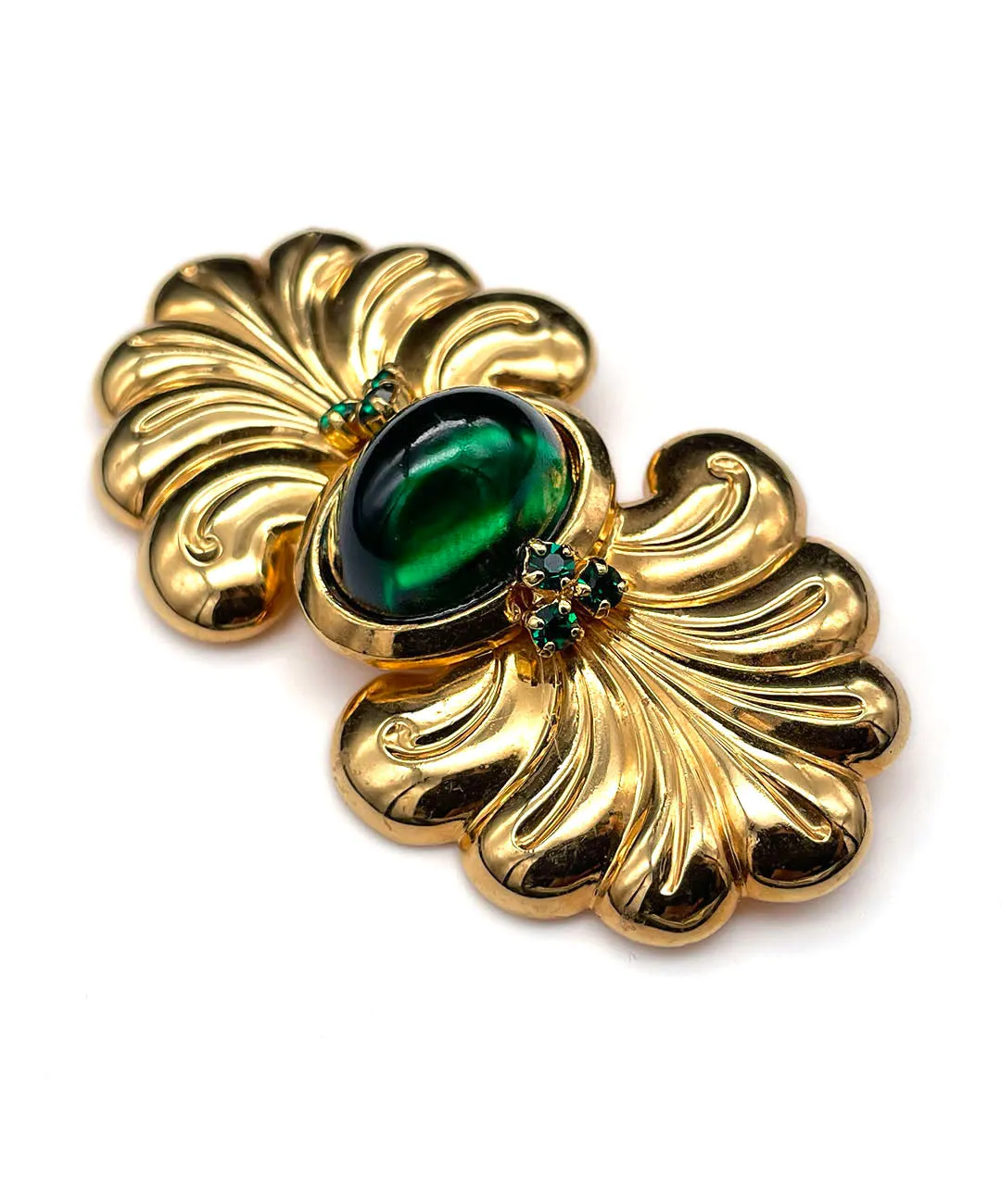 【ドイツ買付】ヴィンテージ SEIBOTH グリーン カボション ビジュー ブローチ/Vintage SEIBOTH Green Cabochon Brooch