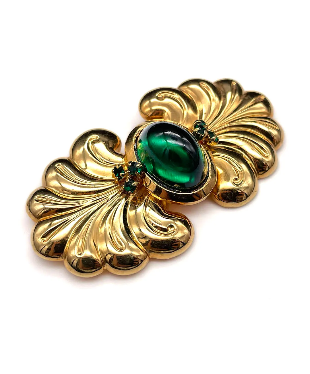 【ドイツ買付】ヴィンテージ SEIBOTH グリーン カボション ビジュー ブローチ/Vintage SEIBOTH Green Cabochon Brooch