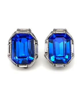 【ドイツ買付】ヴィンテージ SEIBOTH ブルー クリア ガラス イヤリング/Vintage SEIBOTH Blue Glass Clip On Earrings