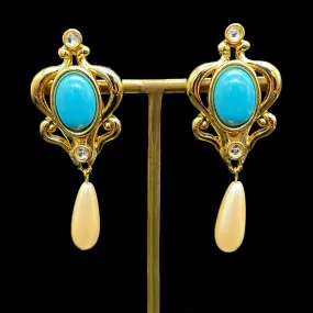 【フランス輸入】ヴィンテージ SPHINX ターコイズ カボション パール イヤリング/Vintage SPHINX Turquoise Pearl Clip On Earrings