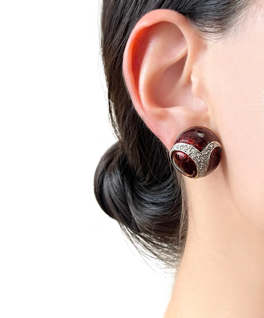 【フランス輸入】ヴィンテージ SPHINX マロン エナメル ビジュー イヤリング/Vintage SPHINX Marron Enamel Bijou Clip On Earrings