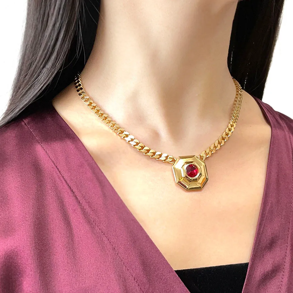 【フランス輸入】ヴィンテージ SPHINX レッド ビジュー オクタゴン ネックレス/Vintage SPHINX Red Bijou Octagon Necklace