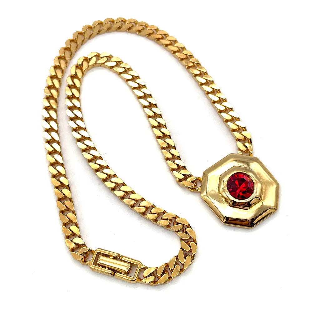 【フランス輸入】ヴィンテージ SPHINX レッド ビジュー オクタゴン ネックレス/Vintage SPHINX Red Bijou Octagon Necklace