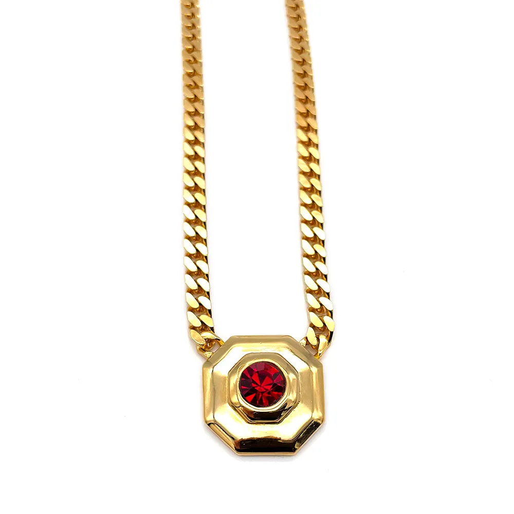 【フランス輸入】ヴィンテージ SPHINX レッド ビジュー オクタゴン ネックレス/Vintage SPHINX Red Bijou Octagon Necklace